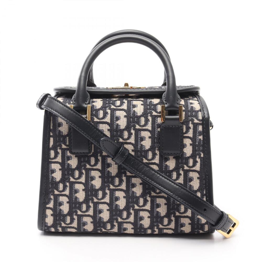 Dior Oblique Tote Bag Canvas Leather Beige Tan Navy Blue